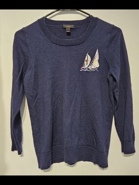 J.Crew Navy Sailboat Patch Sweater Merino Wool Womens M